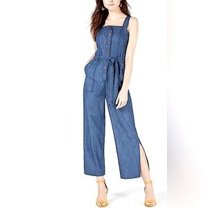 NWT OAT NEW YORK Overalls Blue Chambray Button Front Tie Waist Jumpsuit 12